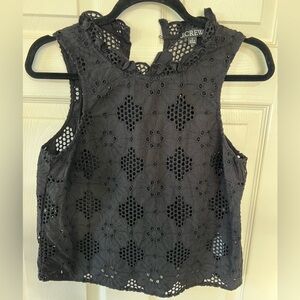 J. Crew Black Eyelet Lace Top with built-in Camisole – Size Small